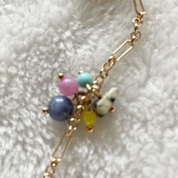 Macy’s Beaded Lariat Necklace Gold Tone Multi Colored Cluster Beads NWOT - Picture 5 of 11